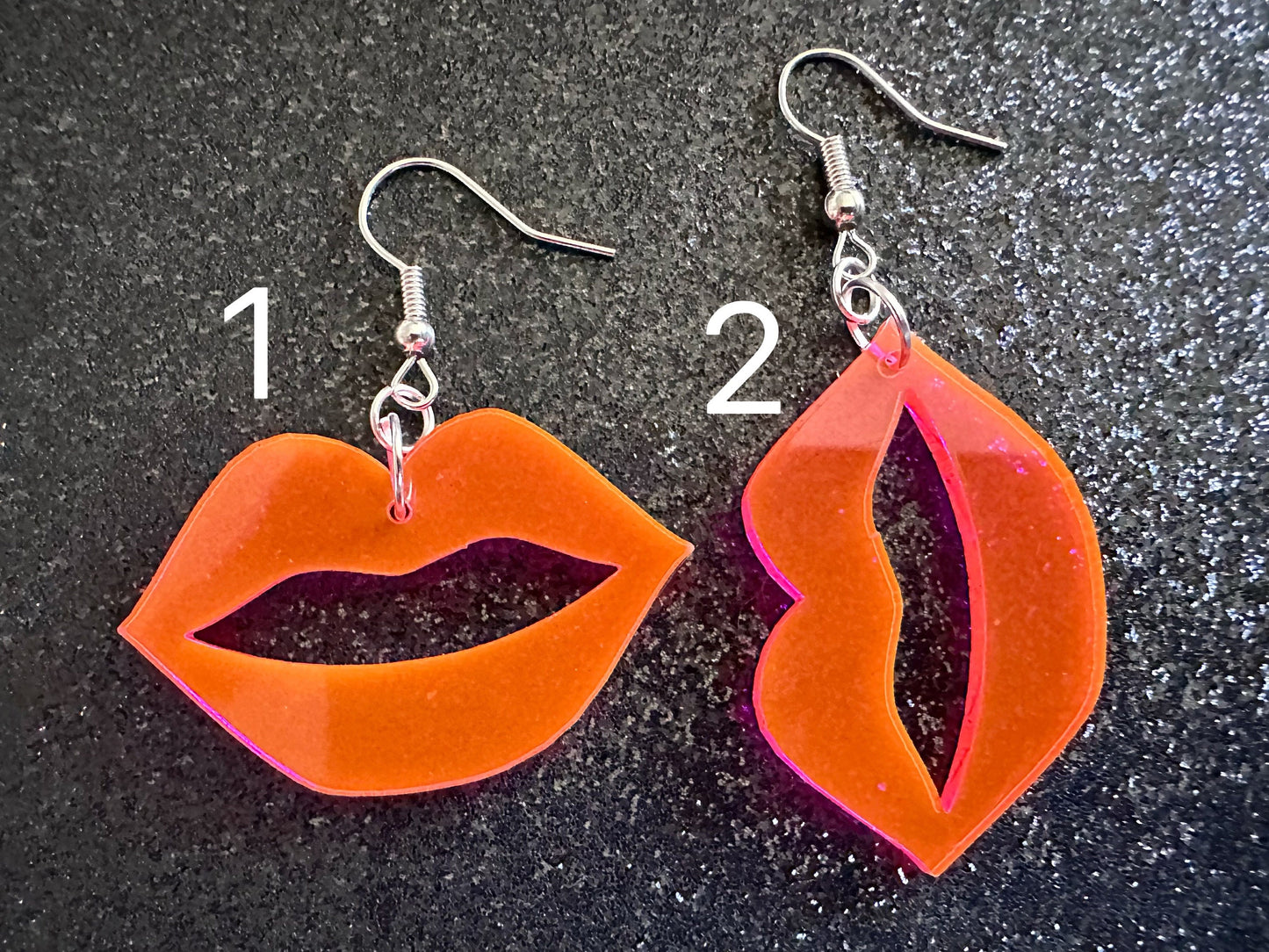 Neon Pink Lip Earrings: Laser Cut Acrylic Lips, Makeup, Girl, Woman, Love, Kiss, Cute, Valentines, Anniversary, Best Gifts for Her/Him/Them