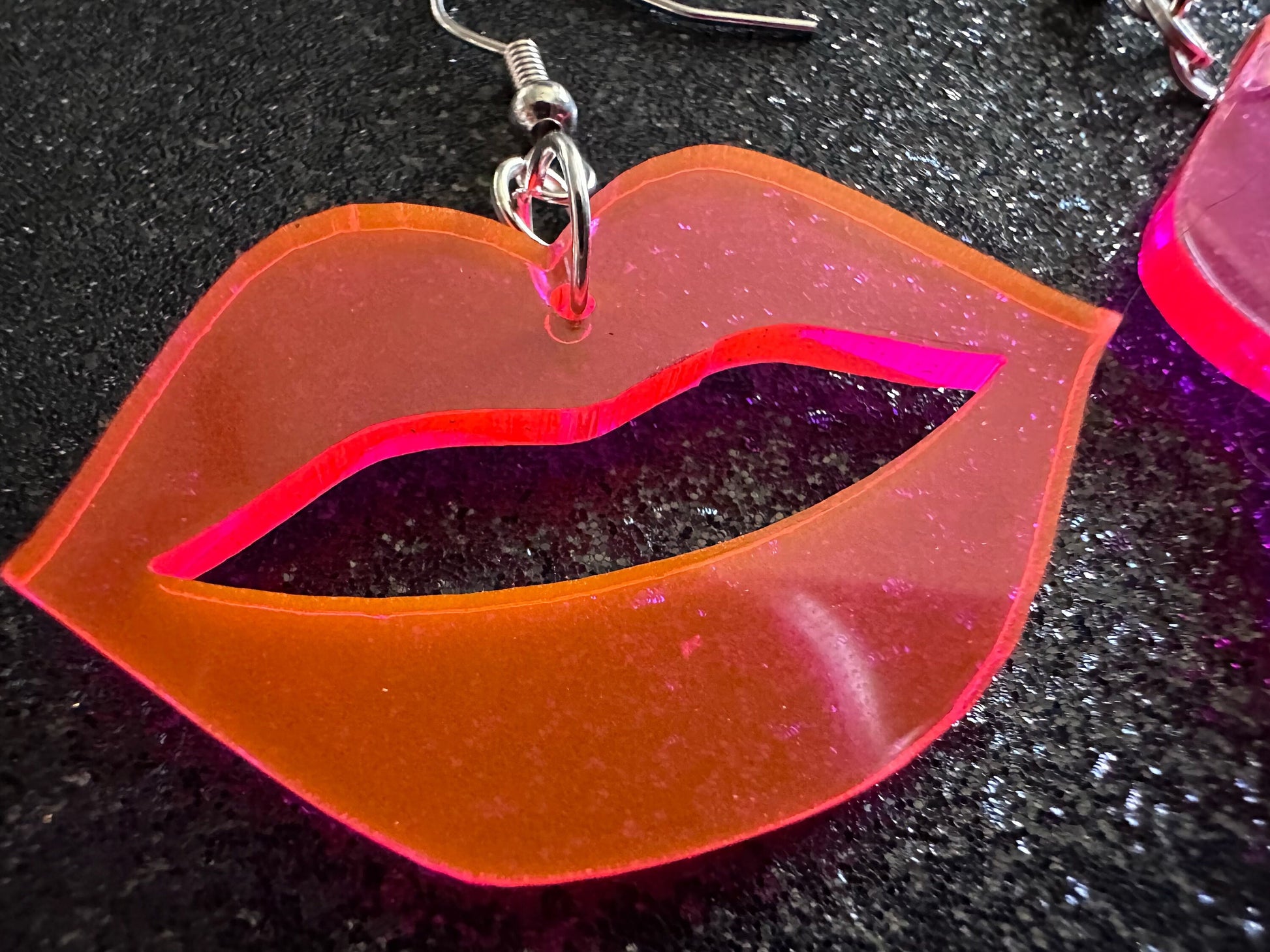 Neon Pink Lip Earrings: Laser Cut Acrylic Lips, Makeup, Girl, Woman, Love, Kiss, Cute, Valentines, Anniversary, Best Gifts for Her/Him/Them