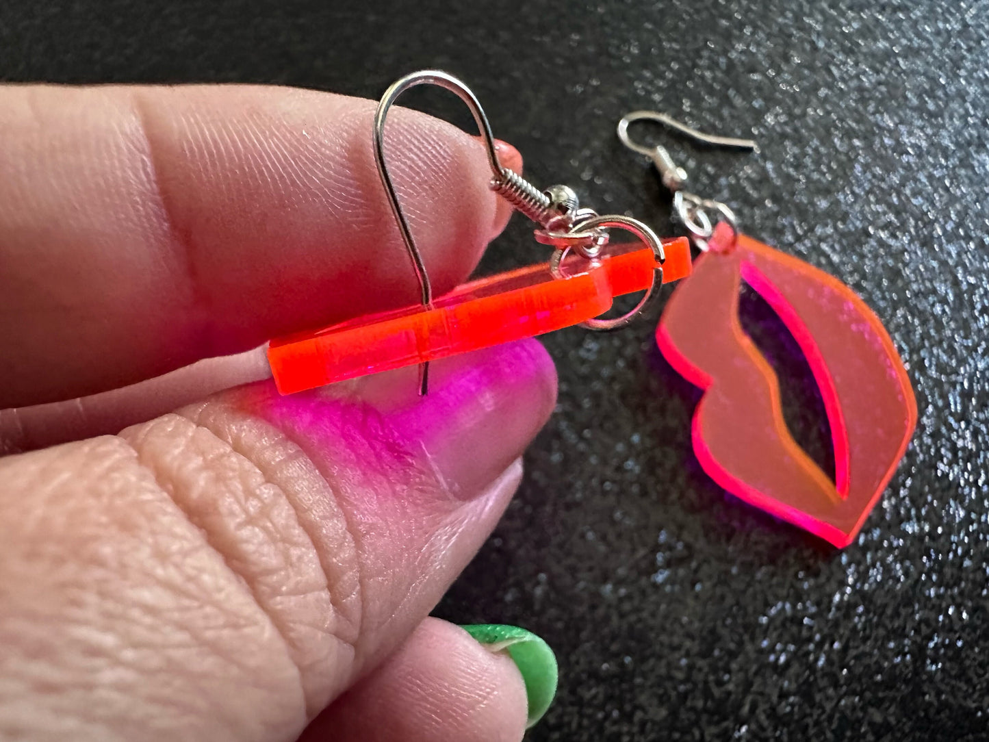 Neon Pink Lip Earrings: Laser Cut Acrylic Lips, Makeup, Girl, Woman, Love, Kiss, Cute, Valentines, Anniversary, Best Gifts for Her/Him/Them