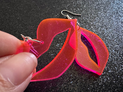 Neon Pink Lip Earrings: Laser Cut Acrylic Lips, Makeup, Girl, Woman, Love, Kiss, Cute, Valentines, Anniversary, Best Gifts for Her/Him/Them