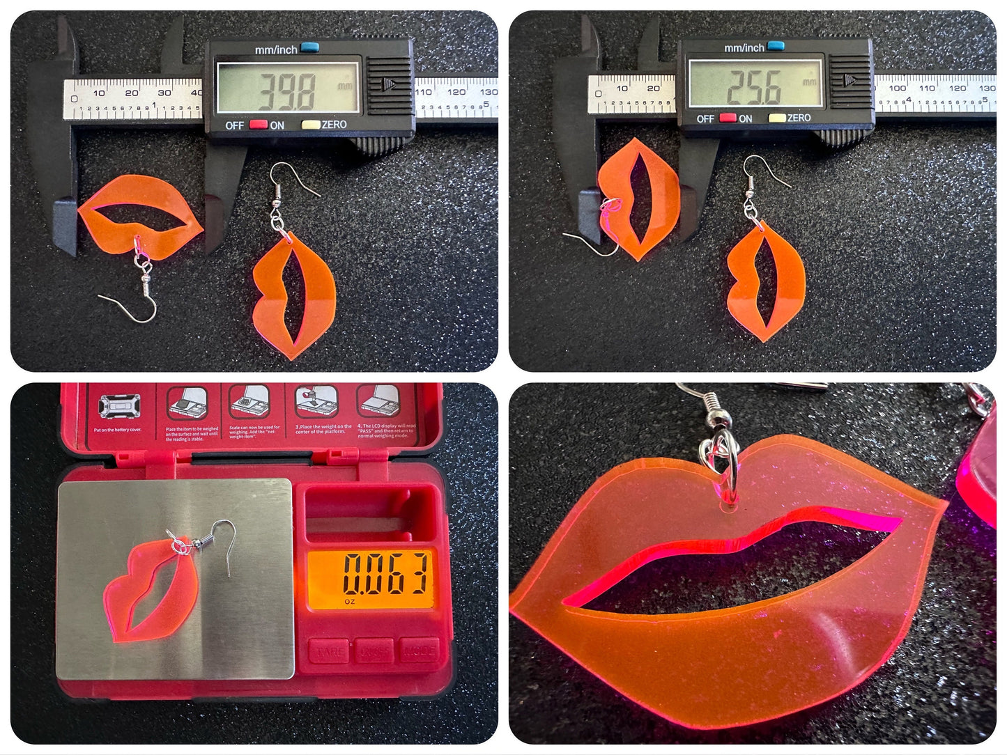 Neon Pink Lip Earrings: Laser Cut Acrylic Lips, Makeup, Girl, Woman, Love, Kiss, Cute, Valentines, Anniversary, Best Gifts for Her/Him/Them