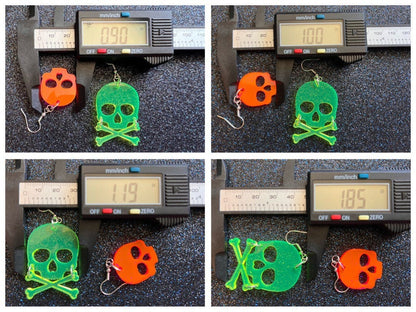 Neon Skull Earrings with Heart: Laser Cut Acrylic Skulls, Halloween, Cross Bones, Psychedelic, Novelty Gifts, Best Gift for Her/Him/Them
