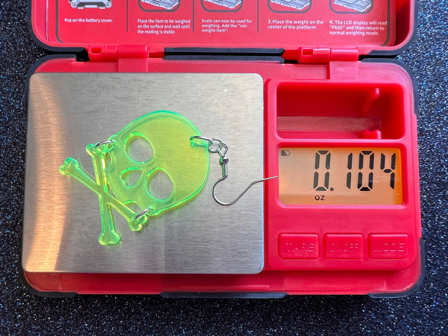 Neon Skull Earrings with Heart: Laser Cut Acrylic Skulls, Halloween, Cross Bones, Psychedelic, Novelty Gifts, Best Gift for Her/Him/Them