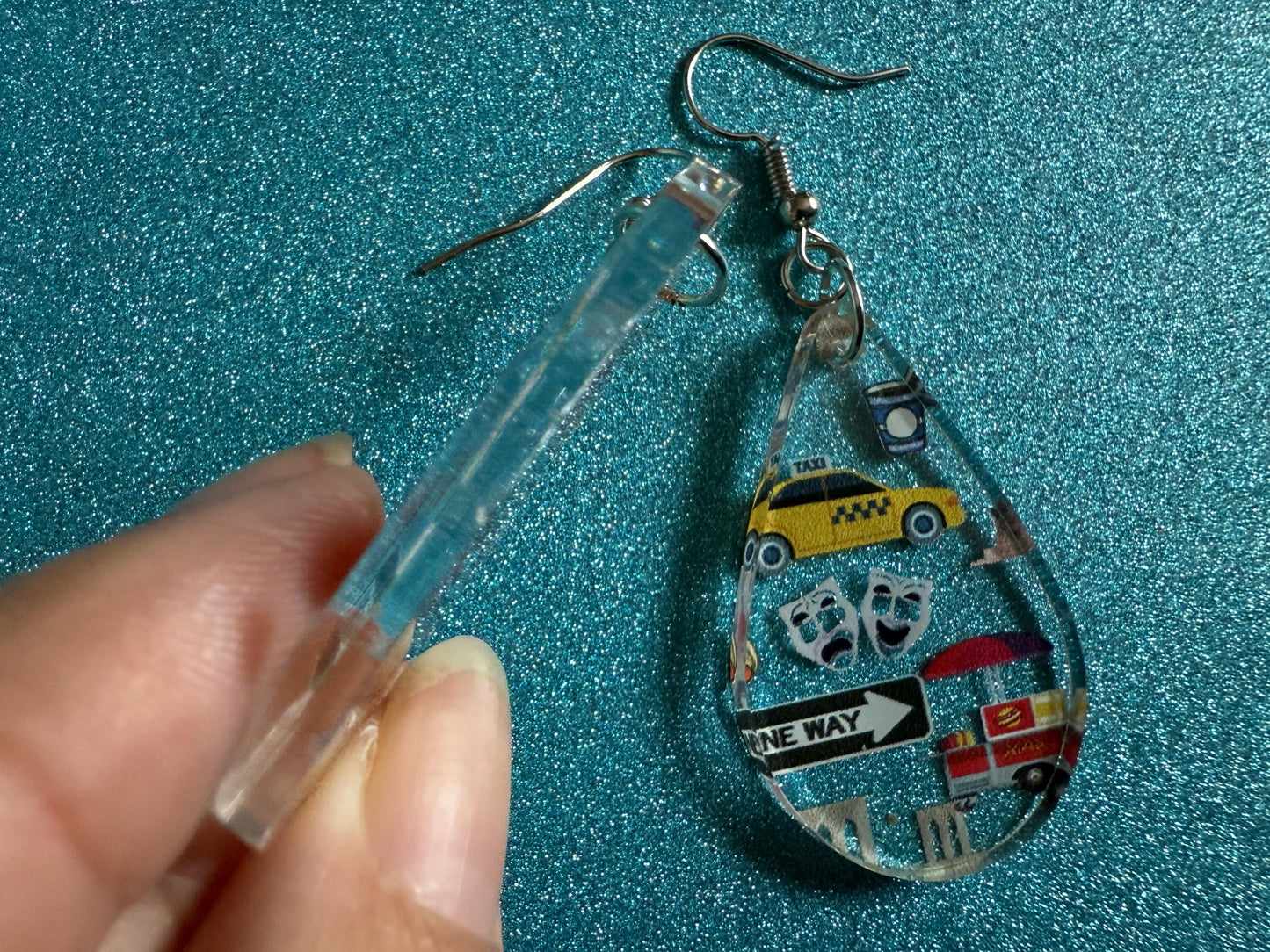 New York City Earrings: Laser Cut Acrylic NYC Earrings, Big Apple, Yellow Taxi Cabs, Pizza, Hot Dog, Novelty, Best Gifts for Her/Him/Them