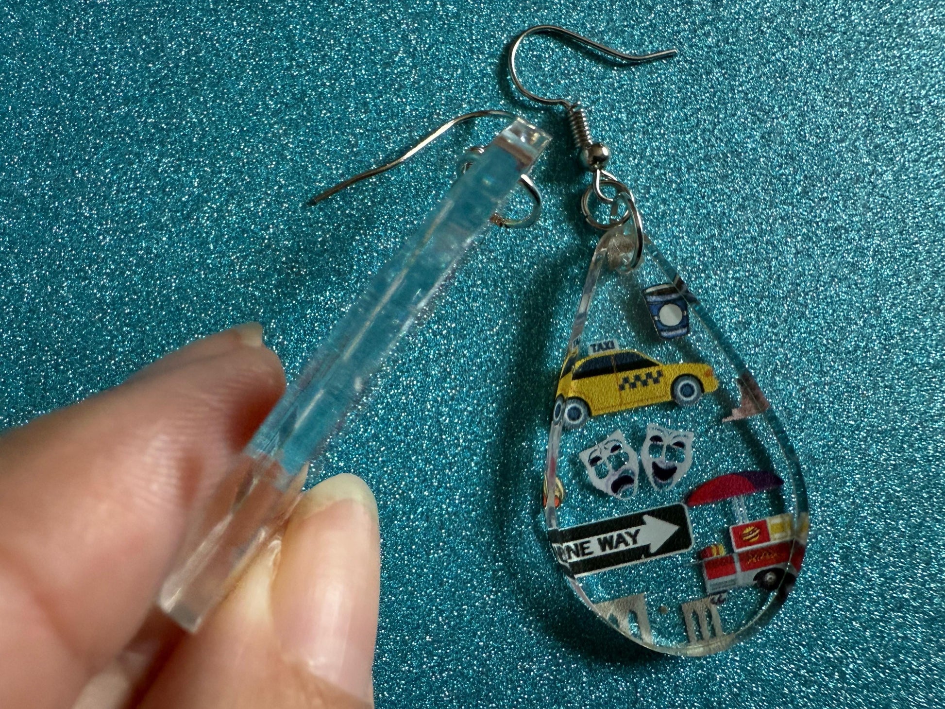 New York City Earrings: Laser Cut Acrylic NYC Earrings, Big Apple, Yellow Taxi Cabs, Pizza, Hot Dog, Novelty, Best Gifts for Her/Him/Them