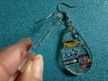 New York City Earrings: Laser Cut Acrylic NYC Earrings, Big Apple, Yellow Taxi Cabs, Pizza, Hot Dog, Novelty, Best Gifts for Her/Him/Them