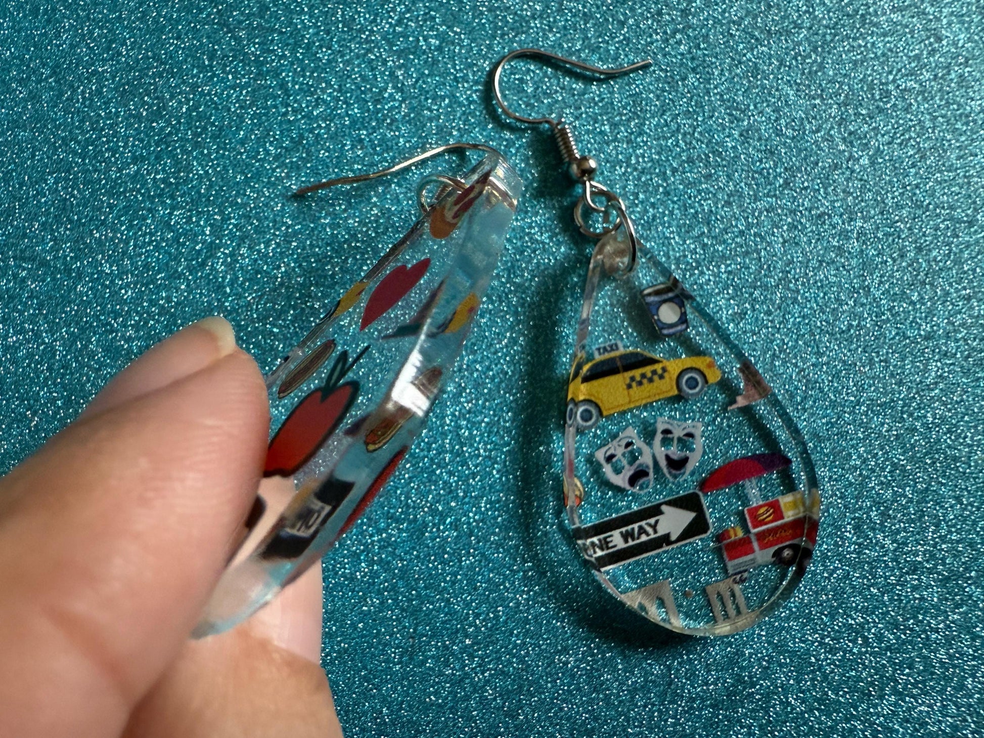 New York City Earrings: Laser Cut Acrylic NYC Earrings, Big Apple, Yellow Taxi Cabs, Pizza, Hot Dog, Novelty, Best Gifts for Her/Him/Them
