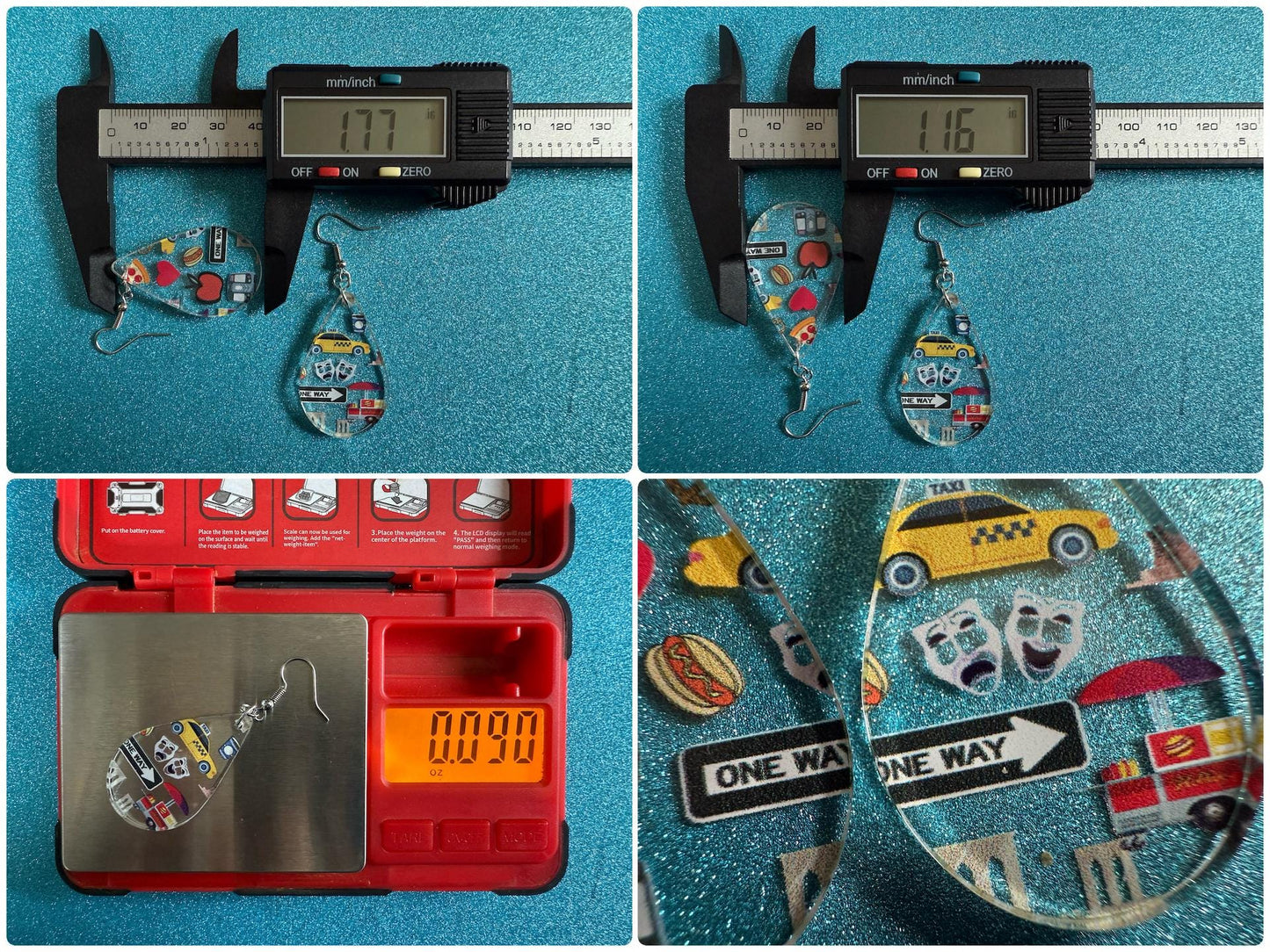 New York City Earrings: Laser Cut Acrylic NYC Earrings, Big Apple, Yellow Taxi Cabs, Pizza, Hot Dog, Novelty, Best Gifts for Her/Him/Them