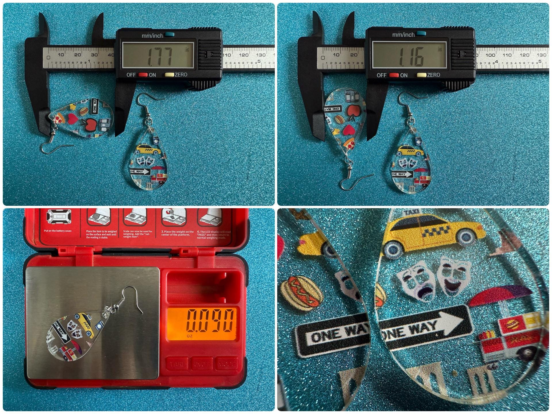 New York City Earrings: Laser Cut Acrylic NYC Earrings, Big Apple, Yellow Taxi Cabs, Pizza, Hot Dog, Novelty, Best Gifts for Her/Him/Them