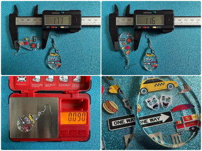 New York City Earrings: Laser Cut Acrylic NYC Earrings, Big Apple, Yellow Taxi Cabs, Pizza, Hot Dog, Novelty, Best Gifts for Her/Him/Them