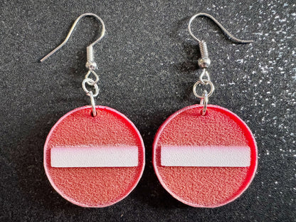 No Entry Sign Earrings: Laser Cut Acrylic Signs, No, Warning, Alarm, Attention Driving, Red & White Road Sign, Best Gifts for Her/Him/Them