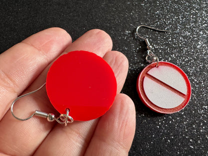 No Entry Sign Earrings: Laser Cut Acrylic Signs, No, Warning, Alarm, Attention Driving, Red & White Road Sign, Best Gifts for Her/Him/Them