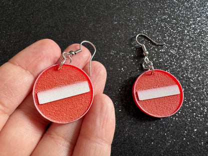 No Entry Sign Earrings: Laser Cut Acrylic Signs, No, Warning, Alarm, Attention Driving, Red & White Road Sign, Best Gifts for Her/Him/Them