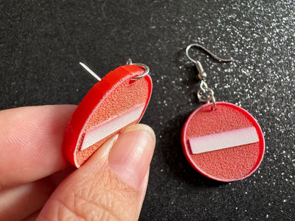 No Entry Sign Earrings: Laser Cut Acrylic Signs, No, Warning, Alarm, Attention Driving, Red & White Road Sign, Best Gifts for Her/Him/Them