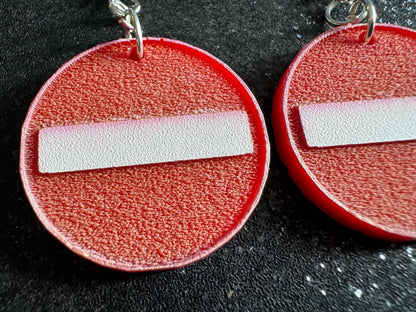 No Entry Sign Earrings: Laser Cut Acrylic Signs, No, Warning, Alarm, Attention Driving, Red & White Road Sign, Best Gifts for Her/Him/Them