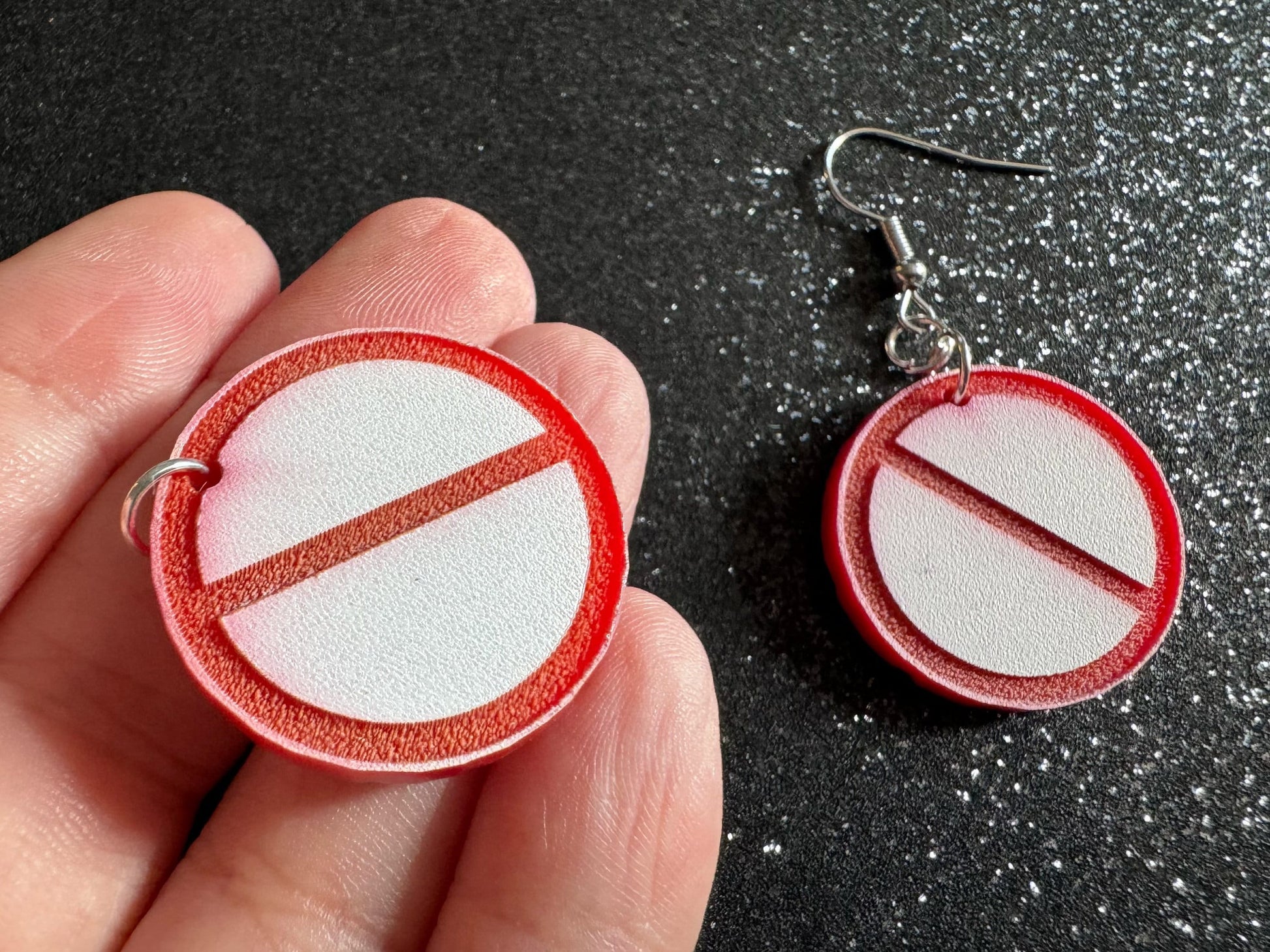 No Entry Sign Earrings: Laser Cut Acrylic Signs, No, Warning, Alarm, Attention Driving, Red & White Road Sign, Best Gifts for Her/Him/Them