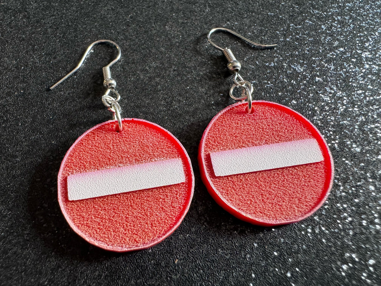 No Entry Sign Earrings: Laser Cut Acrylic Signs, No, Warning, Alarm, Attention Driving, Red & White Road Sign, Best Gifts for Her/Him/Them