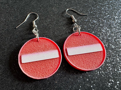 No Entry Sign Earrings: Laser Cut Acrylic Signs, No, Warning, Alarm, Attention Driving, Red & White Road Sign, Best Gifts for Her/Him/Them