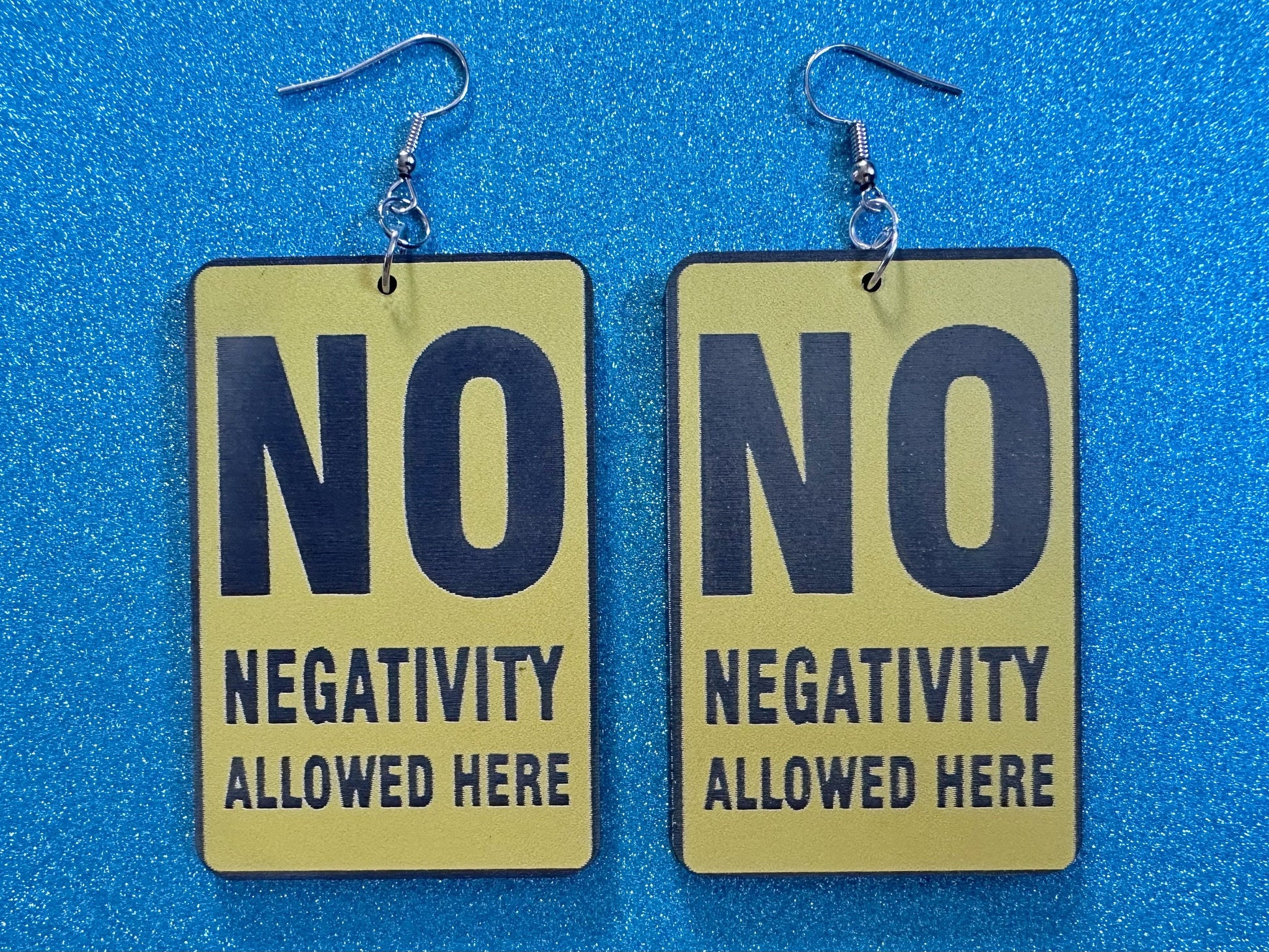 No Negativity Sign Earrings: Laser Cut Acrylic Signs, Black and Yellow Signs, Positivity Happy, Novelty, Best Gifts for Her/Him/Them