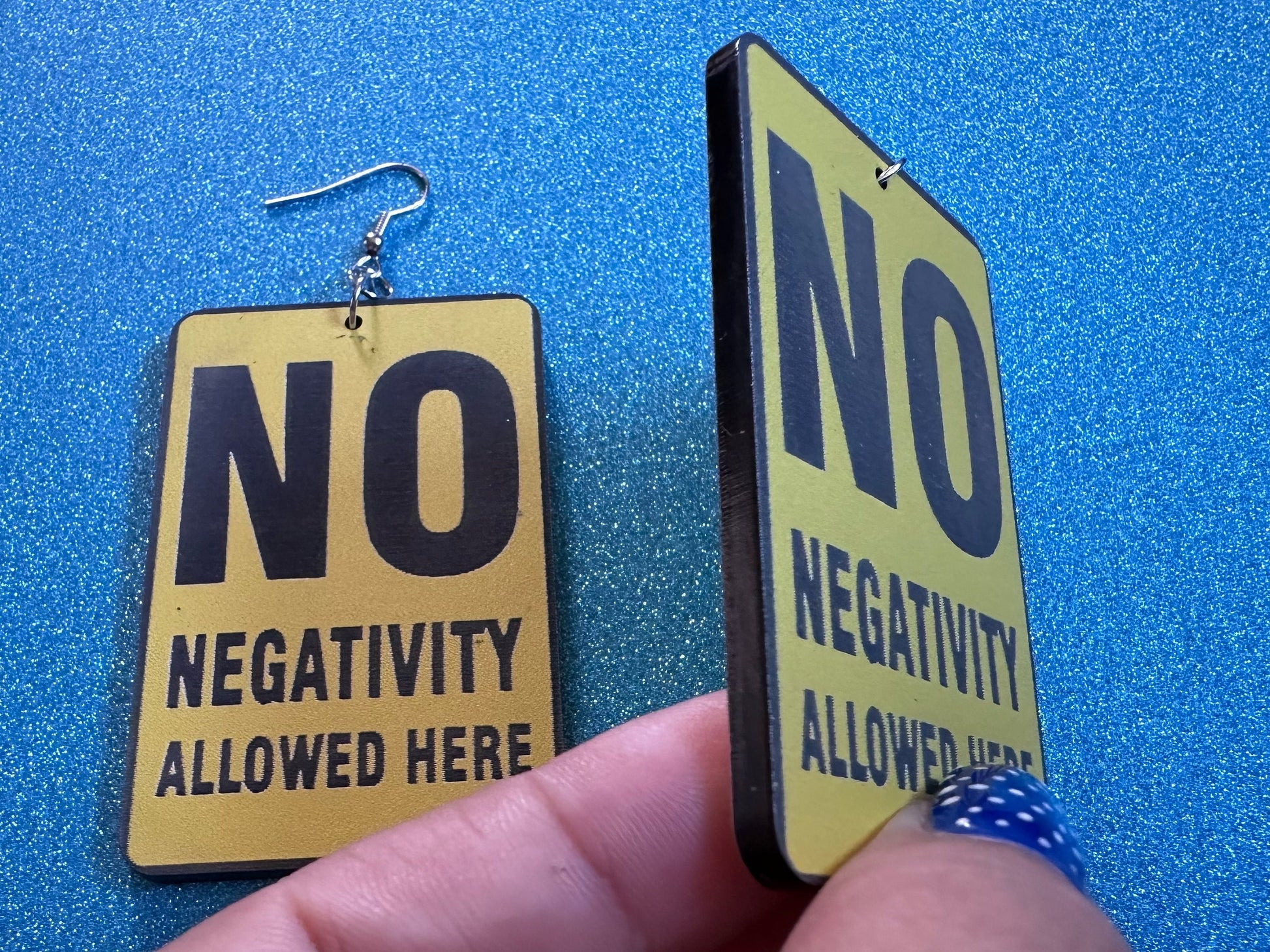 No Negativity Sign Earrings: Laser Cut Acrylic Signs, Black and Yellow Signs, Positivity Happy, Novelty, Best Gifts for Her/Him/Them