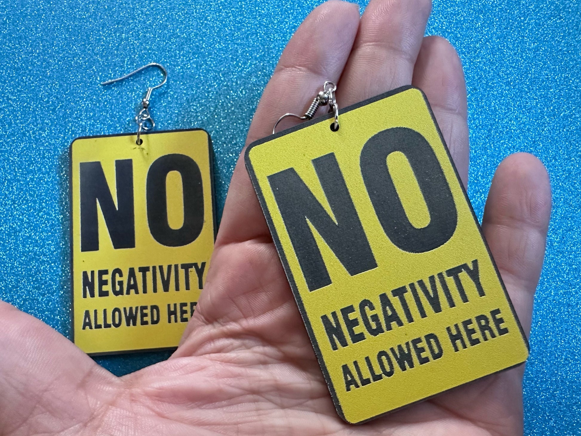 No Negativity Sign Earrings: Laser Cut Acrylic Signs, Black and Yellow Signs, Positivity Happy, Novelty, Best Gifts for Her/Him/Them