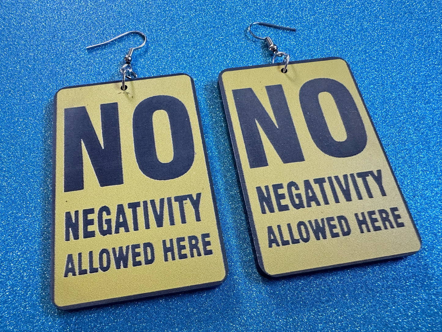 No Negativity Sign Earrings: Laser Cut Acrylic Signs, Black and Yellow Signs, Positivity Happy, Novelty, Best Gifts for Her/Him/Them