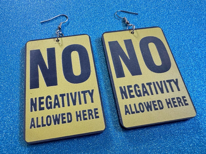 No Negativity Sign Earrings: Laser Cut Acrylic Signs, Black and Yellow Signs, Positivity Happy, Novelty, Best Gifts for Her/Him/Them