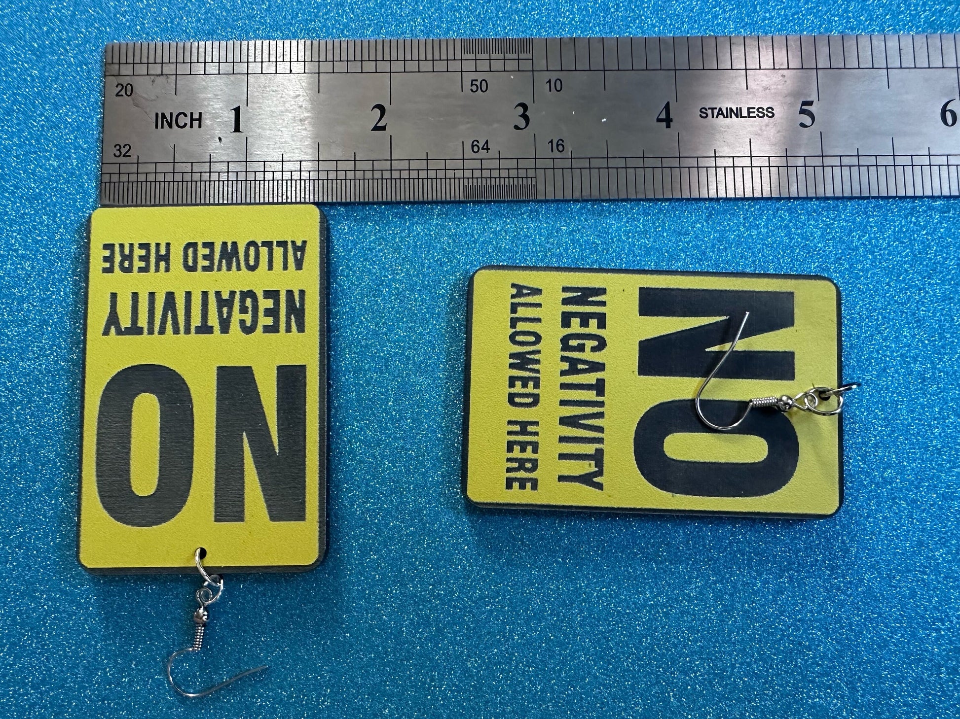 No Negativity Sign Earrings: Laser Cut Acrylic Signs, Black and Yellow Signs, Positivity Happy, Novelty, Best Gifts for Her/Him/Them
