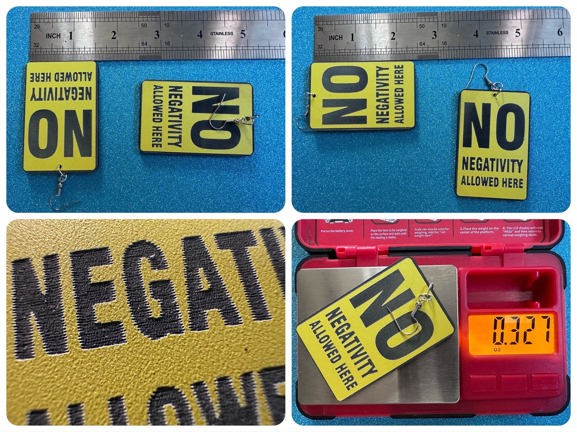 No Negativity Sign Earrings: Laser Cut Acrylic Signs, Black and Yellow Signs, Positivity Happy, Novelty, Best Gifts for Her/Him/Them
