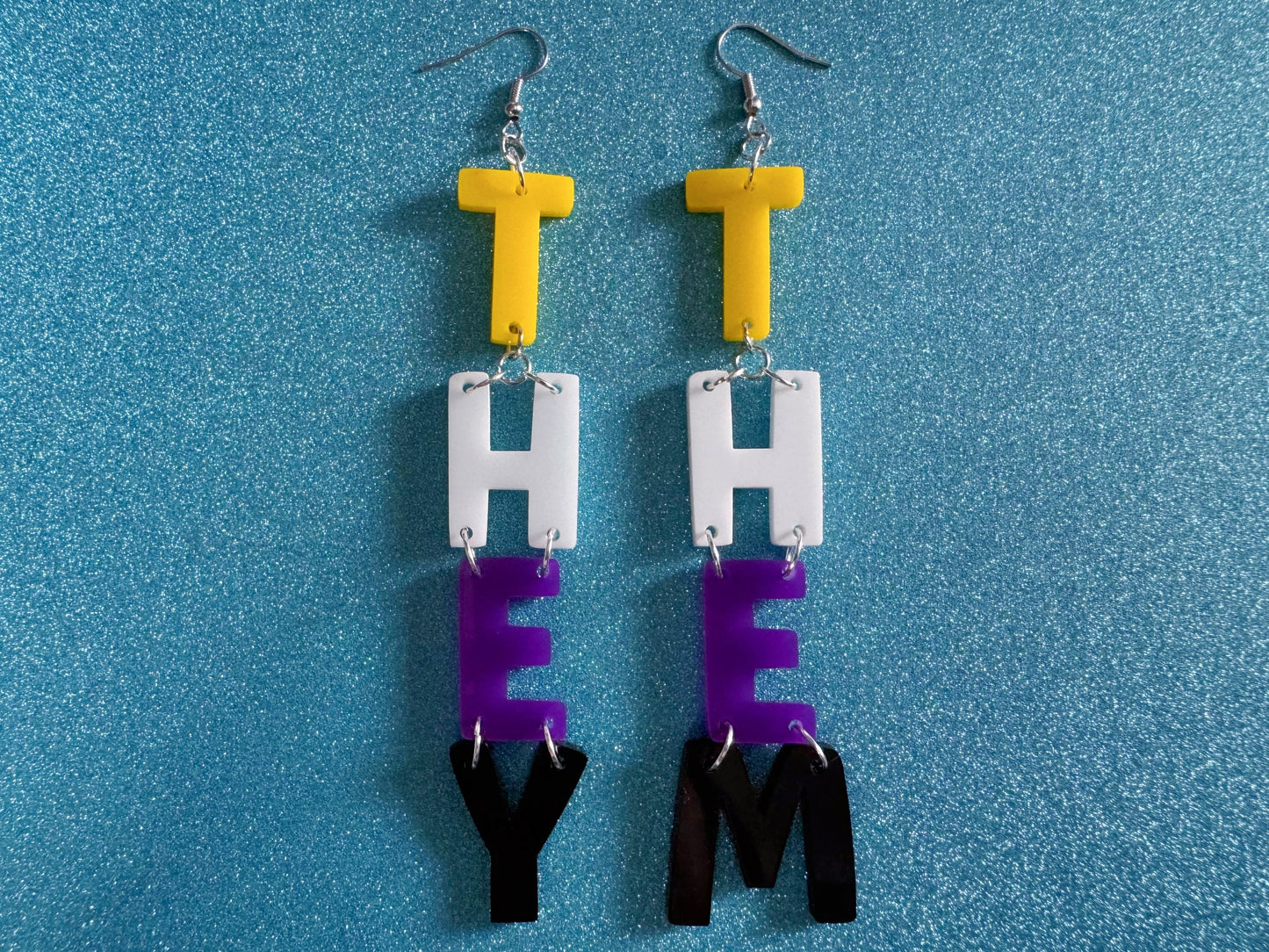 Nonbinary Earrings: They, Them, Gender, Identity, Nonbinary Flag Colors, Pride, Laser Cut Acrylic LGBTQIA2S+, Gifts for Her/Him/Them