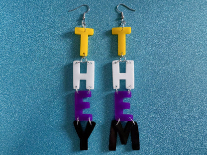 Nonbinary Earrings: They, Them, Gender, Identity, Nonbinary Flag Colors, Pride, Laser Cut Acrylic LGBTQIA2S+, Gifts for Her/Him/Them