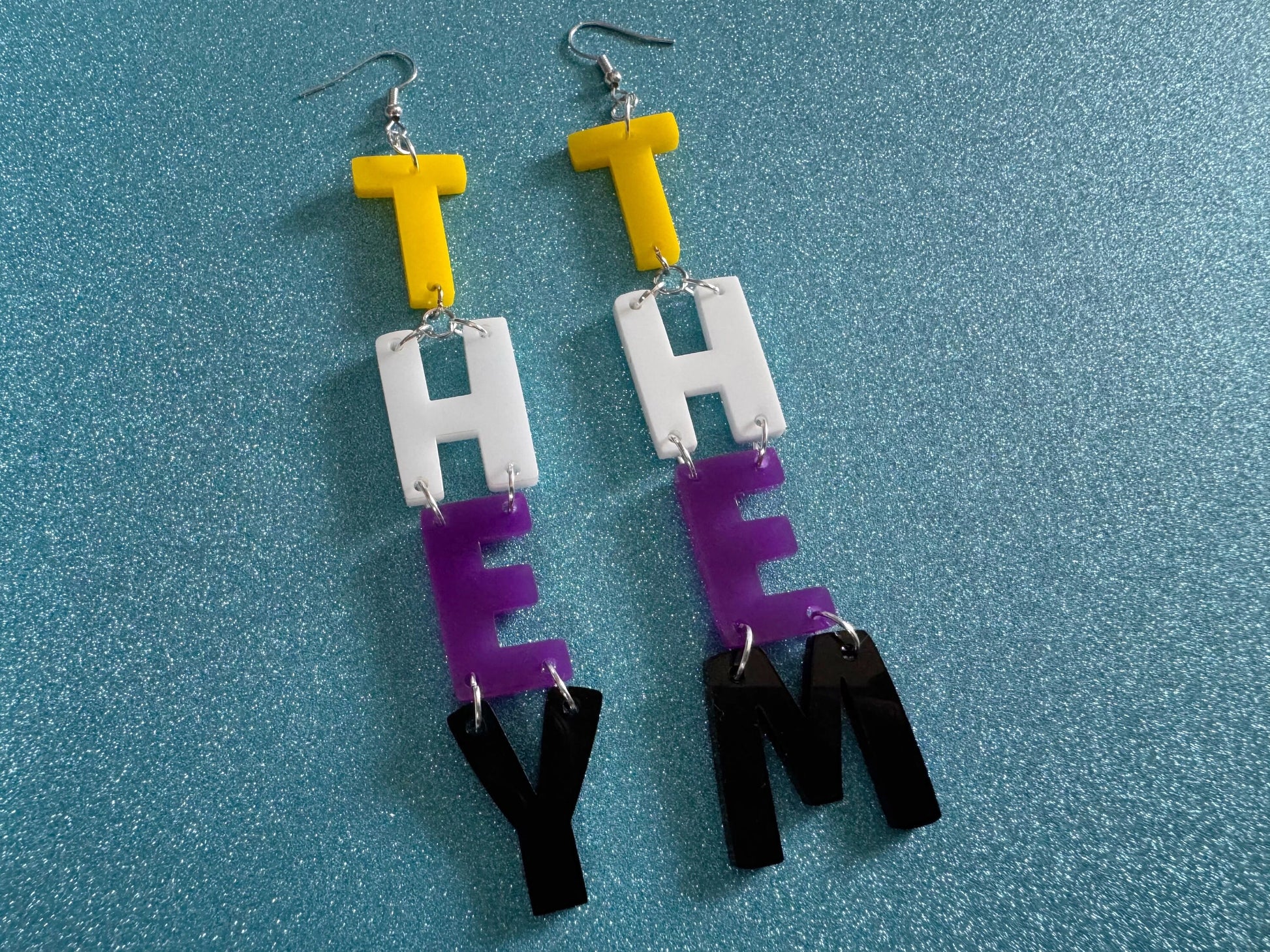 Nonbinary Earrings: They, Them, Gender, Identity, Nonbinary Flag Colors, Pride, Laser Cut Acrylic LGBTQIA2S+, Gifts for Her/Him/Them