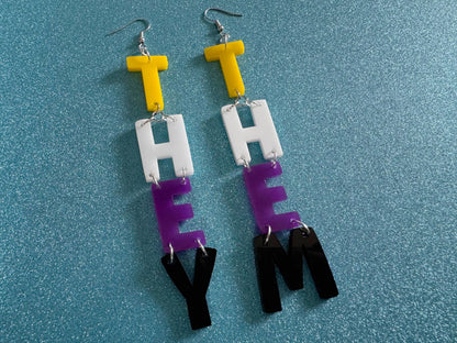 Nonbinary Earrings: They, Them, Gender, Identity, Nonbinary Flag Colors, Pride, Laser Cut Acrylic LGBTQIA2S+, Gifts for Her/Him/Them