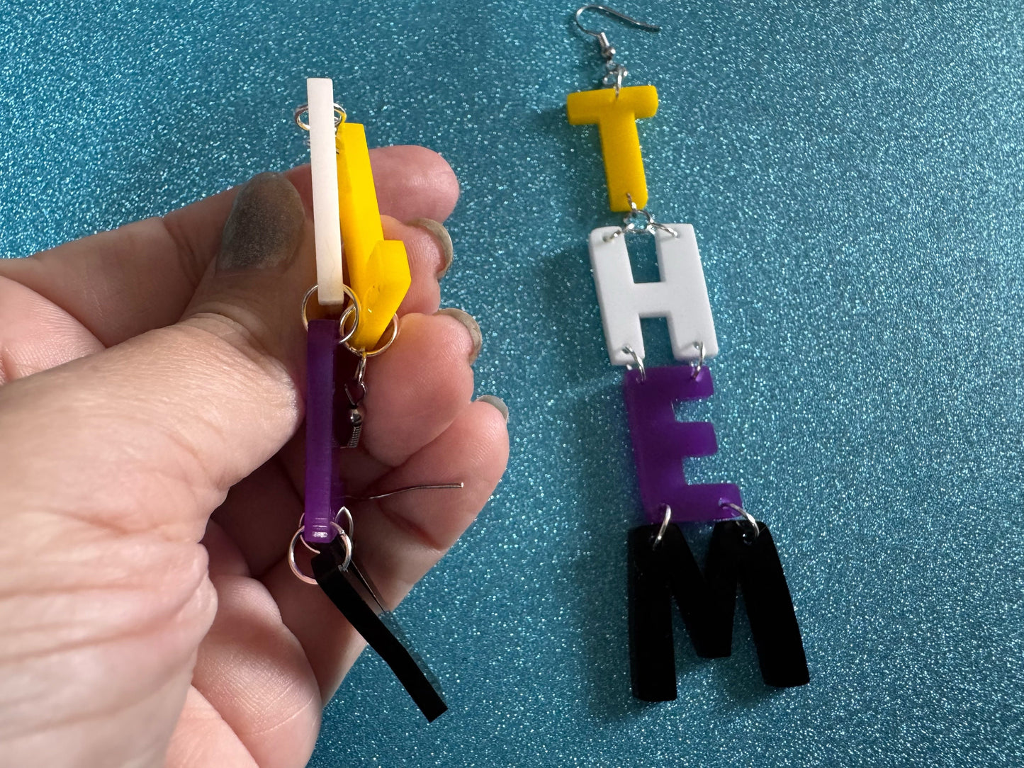 Nonbinary Earrings: They, Them, Gender, Identity, Nonbinary Flag Colors, Pride, Laser Cut Acrylic LGBTQIA2S+, Gifts for Her/Him/Them