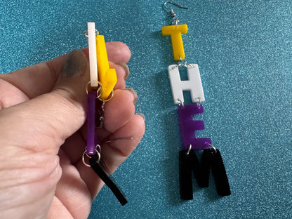 Nonbinary Earrings: They, Them, Gender, Identity, Nonbinary Flag Colors, Pride, Laser Cut Acrylic LGBTQIA2S+, Gifts for Her/Him/Them