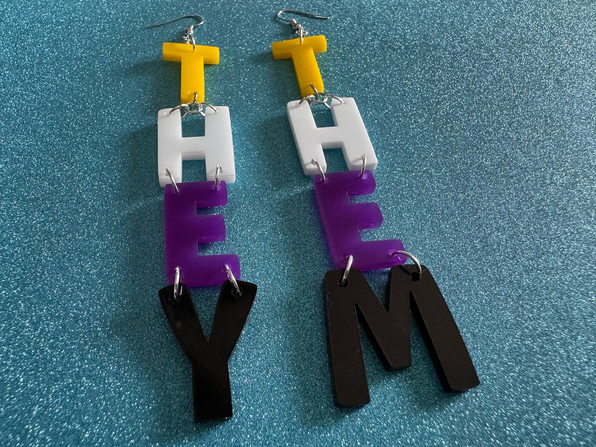 Nonbinary Earrings: They, Them, Gender, Identity, Nonbinary Flag Colors, Pride, Laser Cut Acrylic LGBTQIA2S+, Gifts for Her/Him/Them