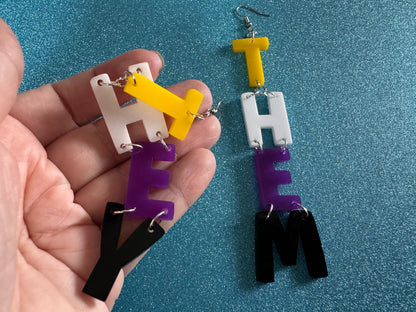 Nonbinary Earrings: They, Them, Gender, Identity, Nonbinary Flag Colors, Pride, Laser Cut Acrylic LGBTQIA2S+, Gifts for Her/Him/Them