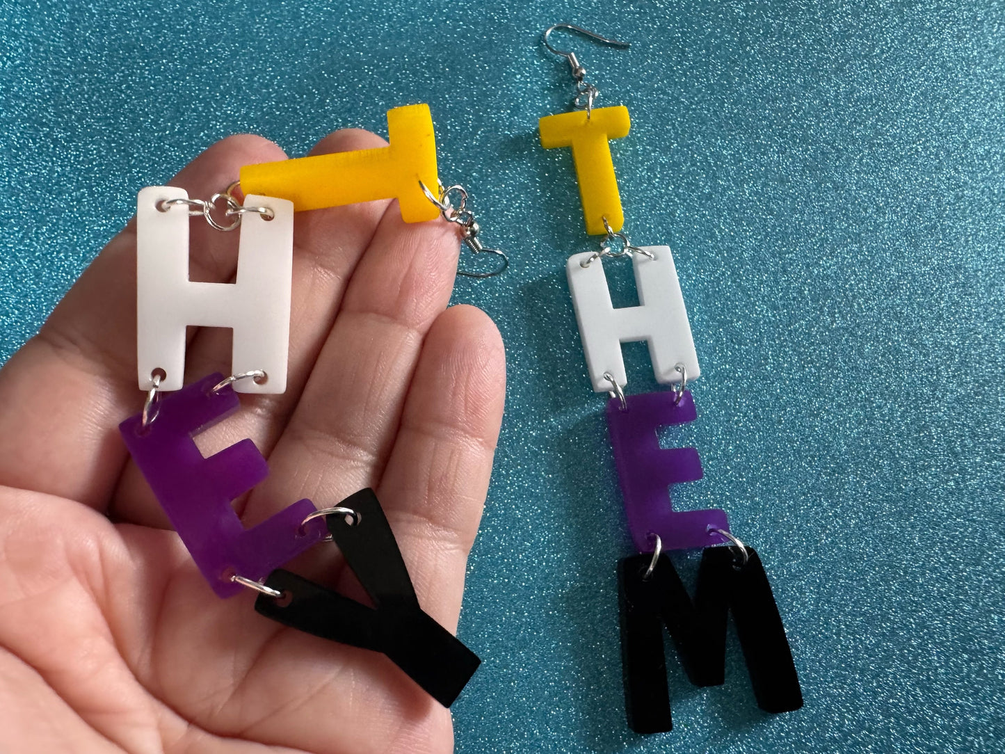 Nonbinary Earrings: They, Them, Gender, Identity, Nonbinary Flag Colors, Pride, Laser Cut Acrylic LGBTQIA2S+, Gifts for Her/Him/Them