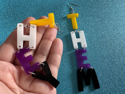 Nonbinary Earrings: They, Them, Gender, Identity, Nonbinary Flag Colors, Pride, Laser Cut Acrylic LGBTQIA2S+, Gifts for Her/Him/Them