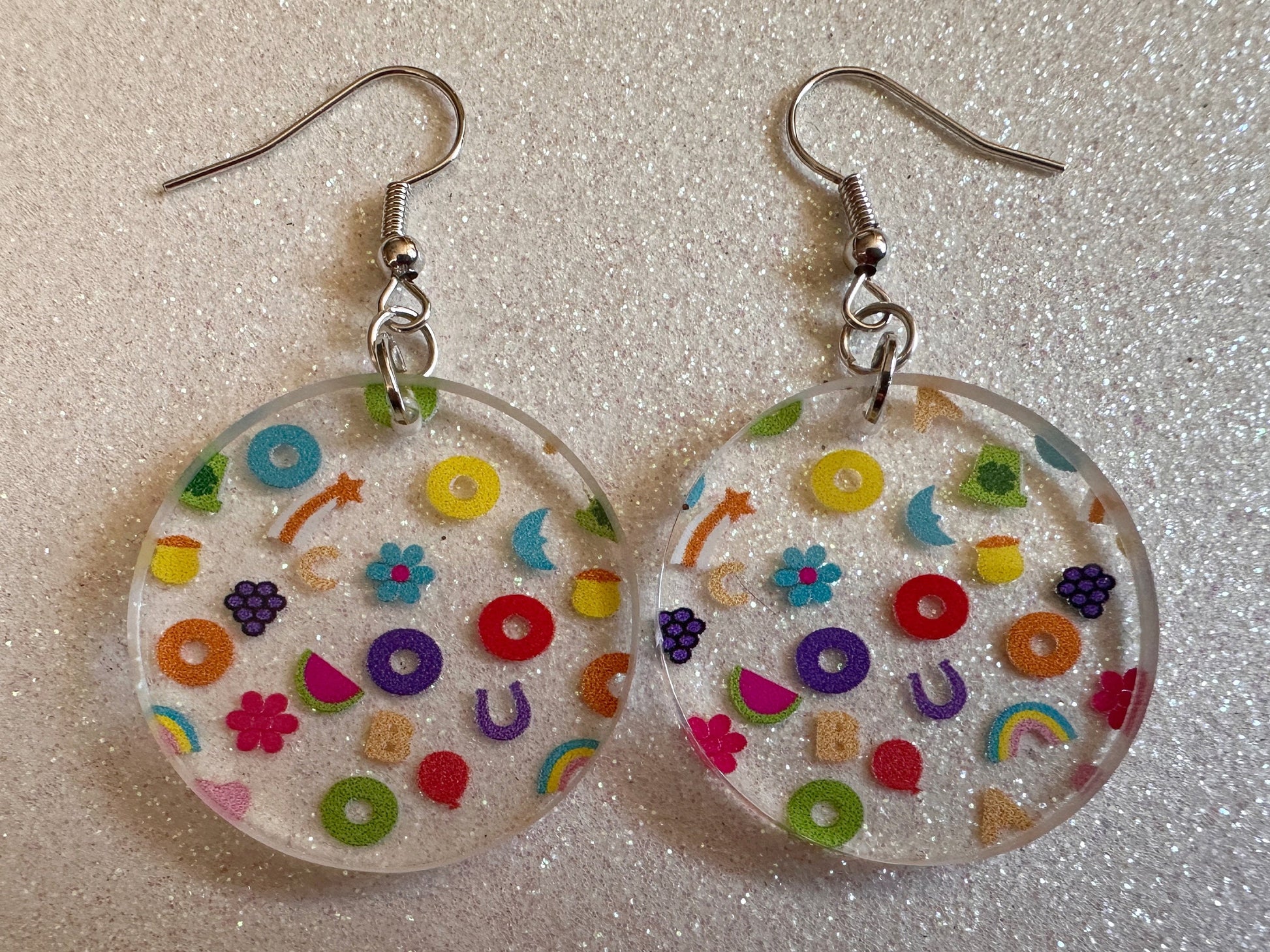 Nostalgic Cereal Earrings: Laser Cut Acrylic Cereal, Breakfast, Colorful, Rainbows, Retro, Nostalgia, Food Earrings, Gifts for Her/Him/Them