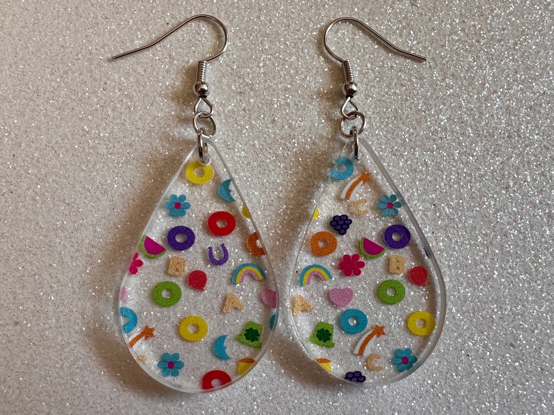 Nostalgic Cereal Earrings: Laser Cut Acrylic Cereal, Breakfast, Colorful, Rainbows, Retro, Nostalgia, Food Earrings, Gifts for Her/Him/Them