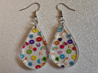 Nostalgic Cereal Earrings: Laser Cut Acrylic Cereal, Breakfast, Colorful, Rainbows, Retro, Nostalgia, Food Earrings, Gifts for Her/Him/Them