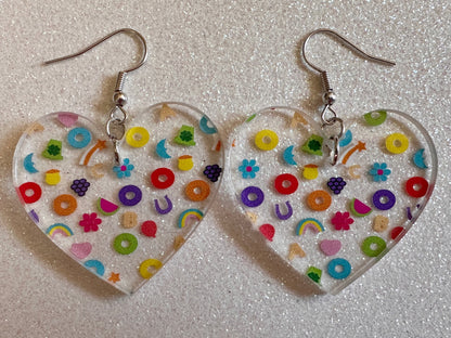 Nostalgic Cereal Earrings: Laser Cut Acrylic Cereal, Breakfast, Colorful, Rainbows, Retro, Nostalgia, Food Earrings, Gifts for Her/Him/Them