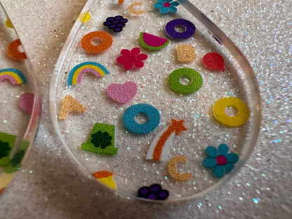 Nostalgic Cereal Earrings: Laser Cut Acrylic Cereal, Breakfast, Colorful, Rainbows, Retro, Nostalgia, Food Earrings, Gifts for Her/Him/Them