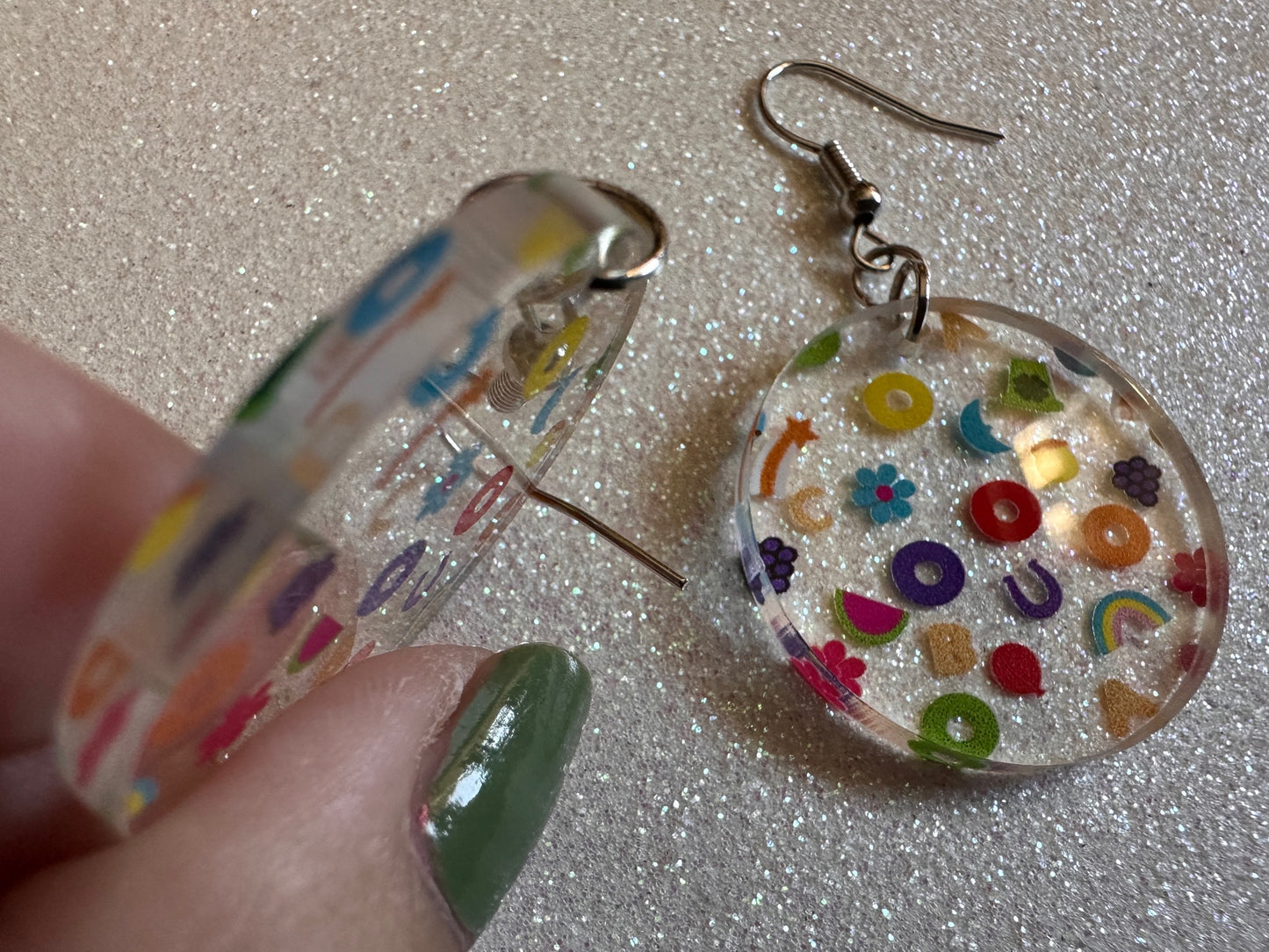 Nostalgic Cereal Earrings: Laser Cut Acrylic Cereal, Breakfast, Colorful, Rainbows, Retro, Nostalgia, Food Earrings, Gifts for Her/Him/Them