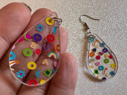 Nostalgic Cereal Earrings: Laser Cut Acrylic Cereal, Breakfast, Colorful, Rainbows, Retro, Nostalgia, Food Earrings, Gifts for Her/Him/Them