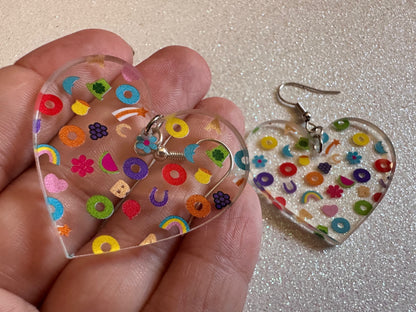 Nostalgic Cereal Earrings: Laser Cut Acrylic Cereal, Breakfast, Colorful, Rainbows, Retro, Nostalgia, Food Earrings, Gifts for Her/Him/Them