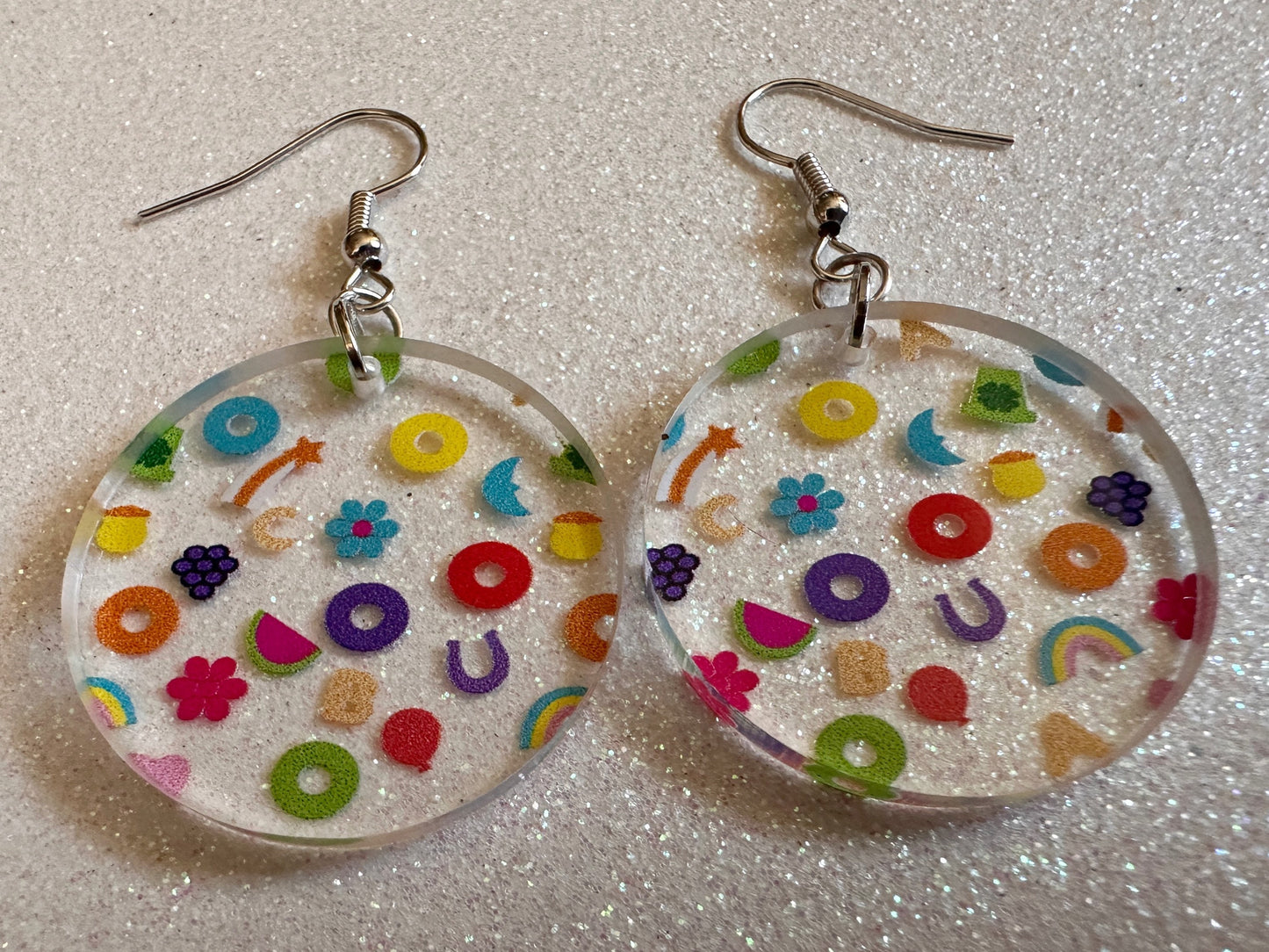 Nostalgic Cereal Earrings: Laser Cut Acrylic Cereal, Breakfast, Colorful, Rainbows, Retro, Nostalgia, Food Earrings, Gifts for Her/Him/Them