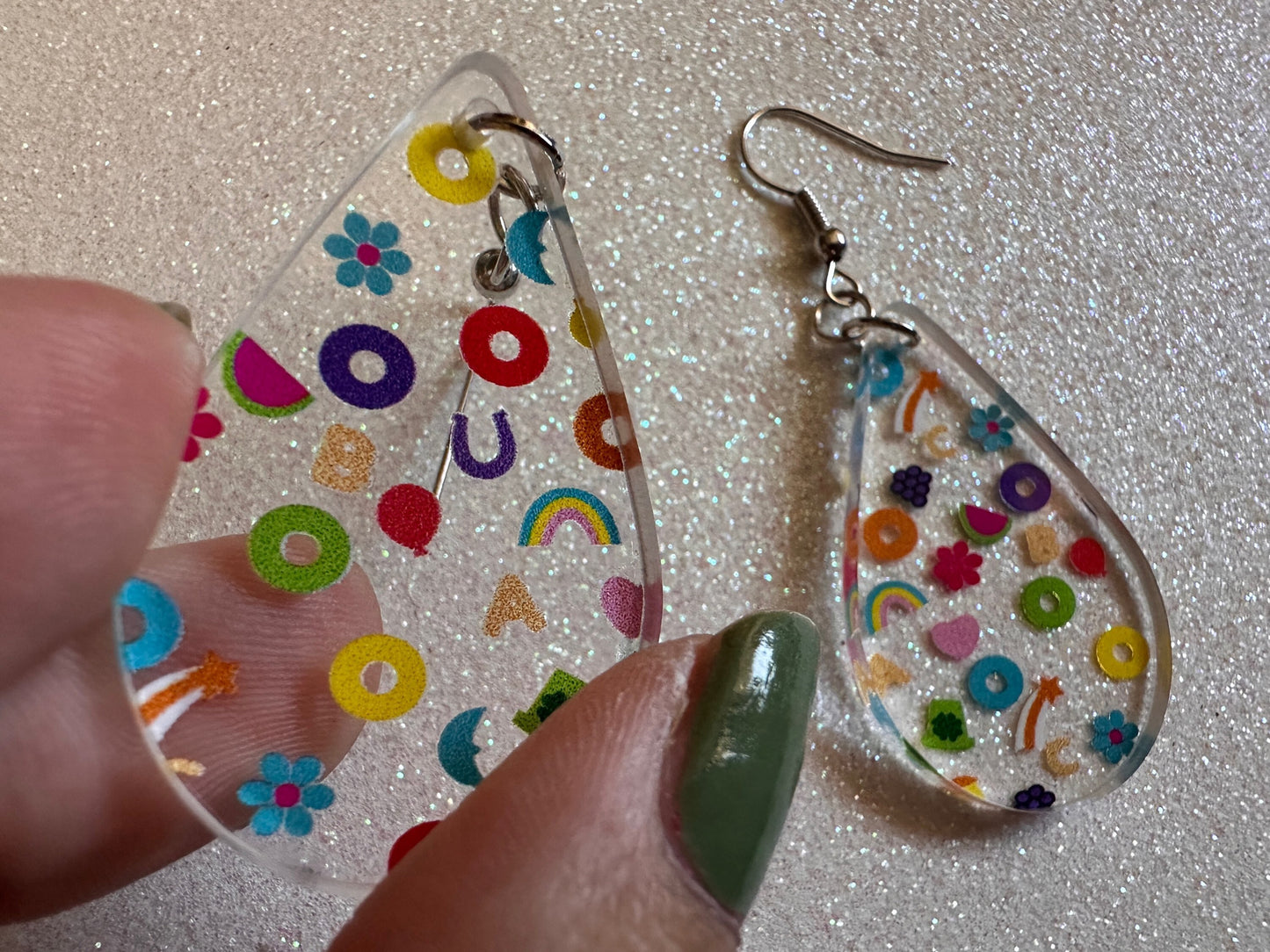 Nostalgic Cereal Earrings: Laser Cut Acrylic Cereal, Breakfast, Colorful, Rainbows, Retro, Nostalgia, Food Earrings, Gifts for Her/Him/Them