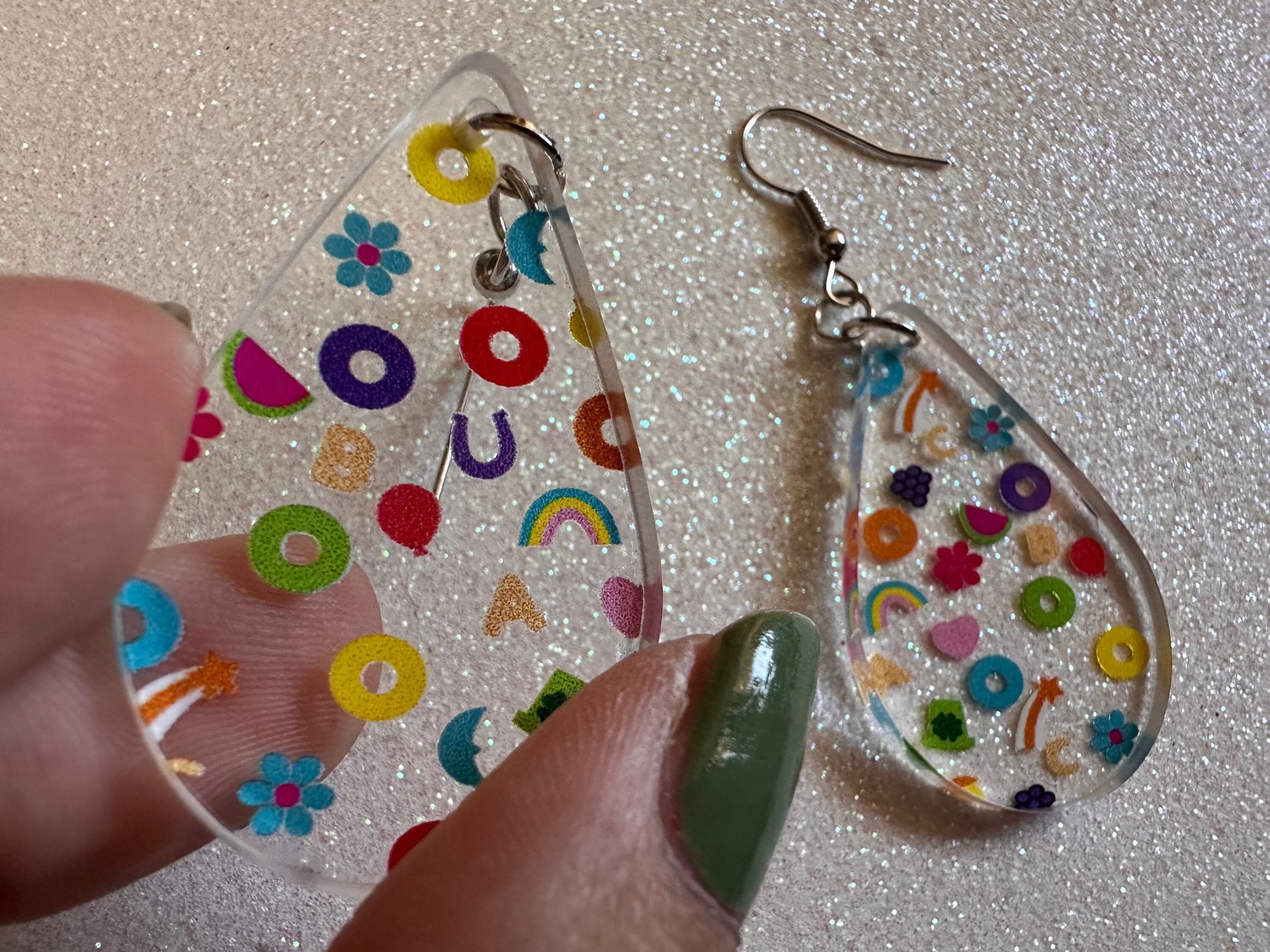 Nostalgic Cereal Earrings: Laser Cut Acrylic Cereal, Breakfast, Colorful, Rainbows, Retro, Nostalgia, Food Earrings, Gifts for Her/Him/Them
